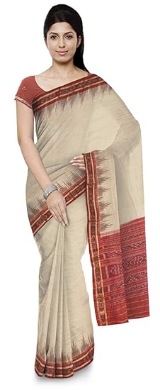 ODISHA HANDLOOM Womens Ikat Cotton Saree (o 28_Off-White)