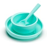 Munchkin Silicone Baby Feeding Set, Toddler Suction Bowl, Plate and Spoon, Baby Led Weaning and Infant Self Feeding, C&rsquo;est Silicone!&trade; Mealtime Set, 4 Months and Up, BPA Free, Mint