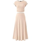 BTFBM Summer Outfits For Women 2026 Two Piece Sets Casual Crew Neck Short Sleeve Cropped Spring Tops Midi Skirt Lounge Set