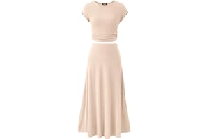 BTFBM Summer Outfits For Women 2025 Two Piece Sets Casual Crew Neck Short Sleeve Cropped Spring Tops Midi Skirt Lounge Set