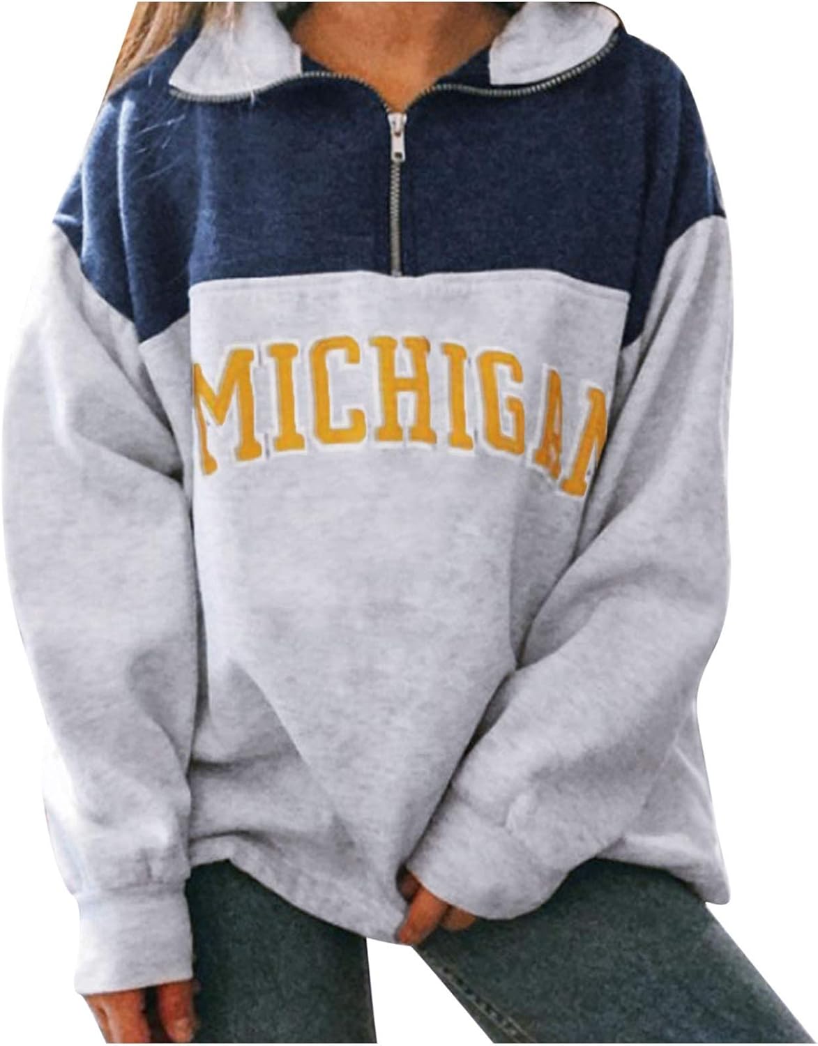 Sudadera de manga larga con cremallera para mujer, cuello alto vintage