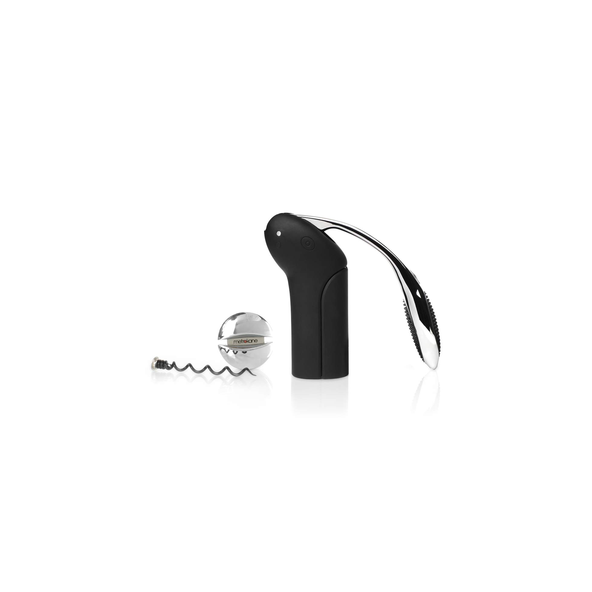 Rabbit Vertical Corkscrew Wine Opener with Foil Cutter and Extra Spiral in Gift Box, Metal, Black, 14 x 14 x 5 cm