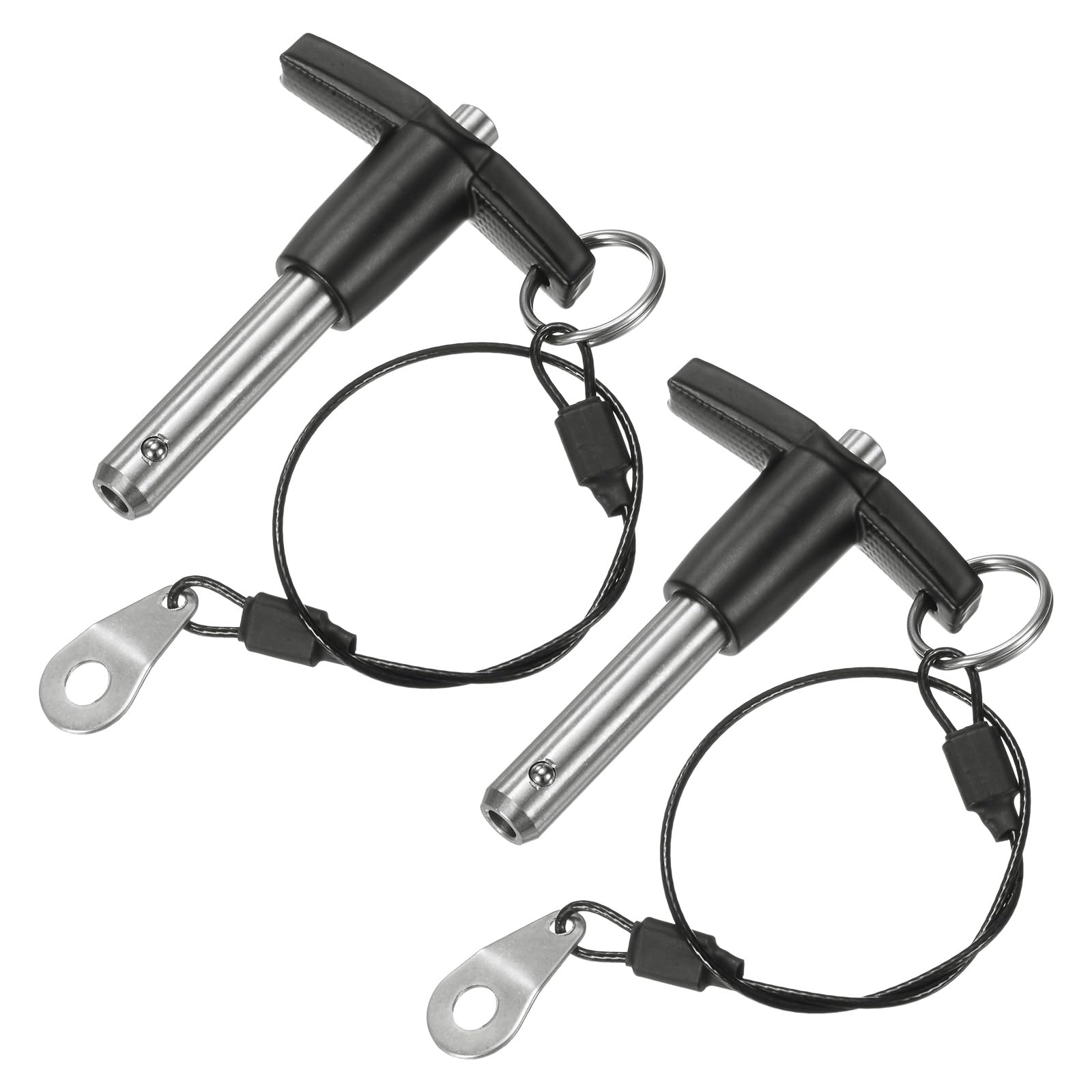 M METERXITY 2-Pack T Handle Lock Pins, 3/8"(9.5mm) Dia. 1-3/16"(30mm) Usage Length Push-Button Quick Release Locking Pins W Lanyard Cable for Speaker/Aviation/Gym/Machine [304 Stainless Steel]