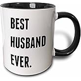 3dRose "Best Husband Ever, Black Lettering On White Background" Two Tone Black Mug, 11 oz, Black/White