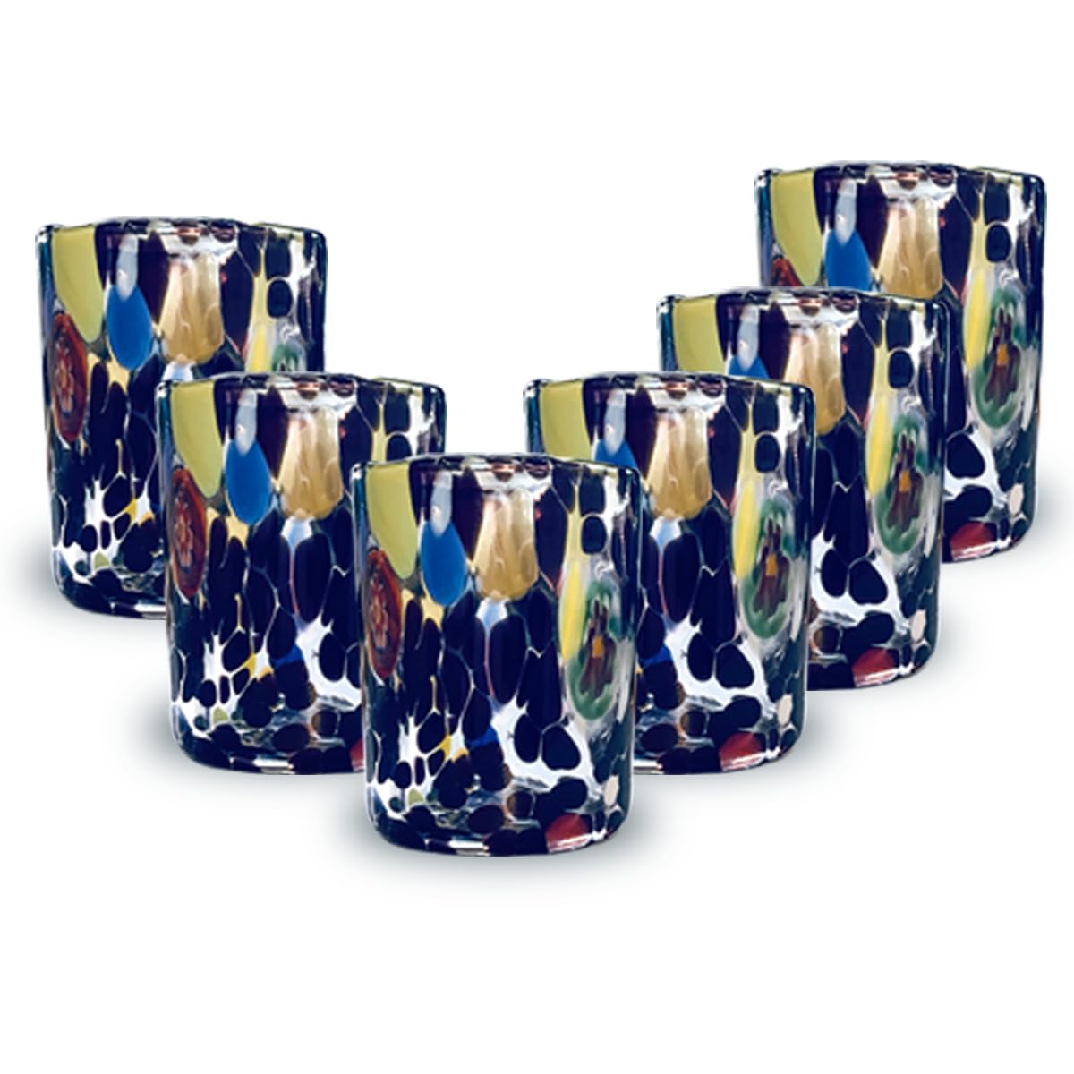 Gocce di Murano Set of 6 Rainbow Rainfall Liqueur Glasses Hand-Crafted According to the Tradition of the Artisans of Murano Coloured Elegant and Precious Pack of Glasses Made in Italy