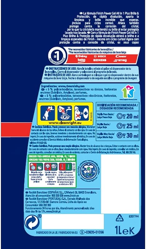 Finish all in 1 max power gel gel detergente brilho e proteção para máquina de lavar louça, 50 doses