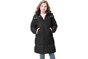Wiepux Girls Winter Down Coat Warm Long Puffer Jacket with Hood 6-13Years Over-the-Knee Parka Windproof Outerwear