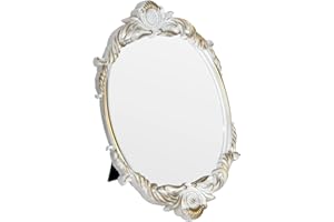 Vintage Vanity Makeup Mirror,Decorative Baroque Table Standing Mirror (White)