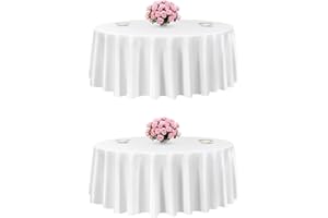 VEVOR White Round Tablecloths 2 Pack, 120 Inches in Diameter, Stain- & Wrinkle- Resistant, Machine Washable Table Clothes, Po