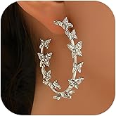 Butterfly Earrings for Women Gold Silver Large Rhinestone Hoop Earrings Fashion Accessories Jewelry Gifts