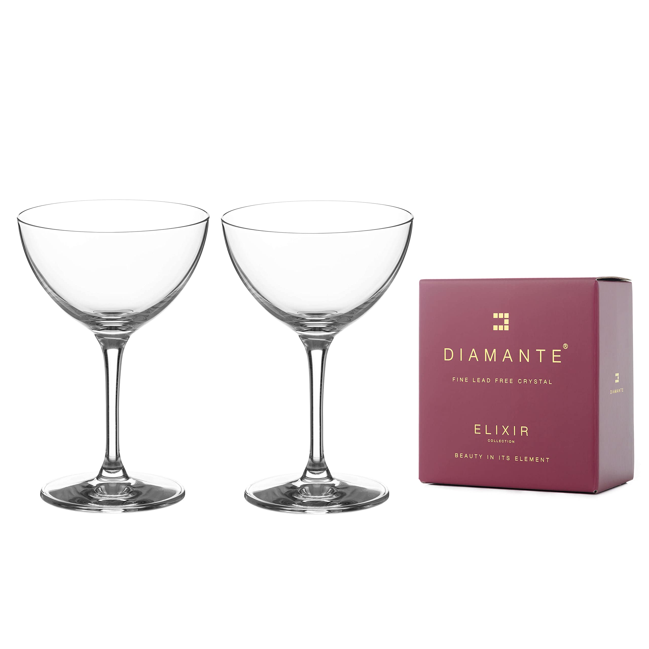 DIAMANTE Mini Nick & Nora Cocktail Coupes Crystal Glasses 140ml, Port Glasses, Sherry Glasses, Aperitif Digestif Glasses Negroni Glasses- ‘Auris’ Collection Undecorated Crystal - Set of Two
