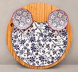 Cheese Board Stoneware Plate Server Set, with 2 Sauce Dipping Bowls, Large Bamboo Platter Serving Tray, Holiday Gift