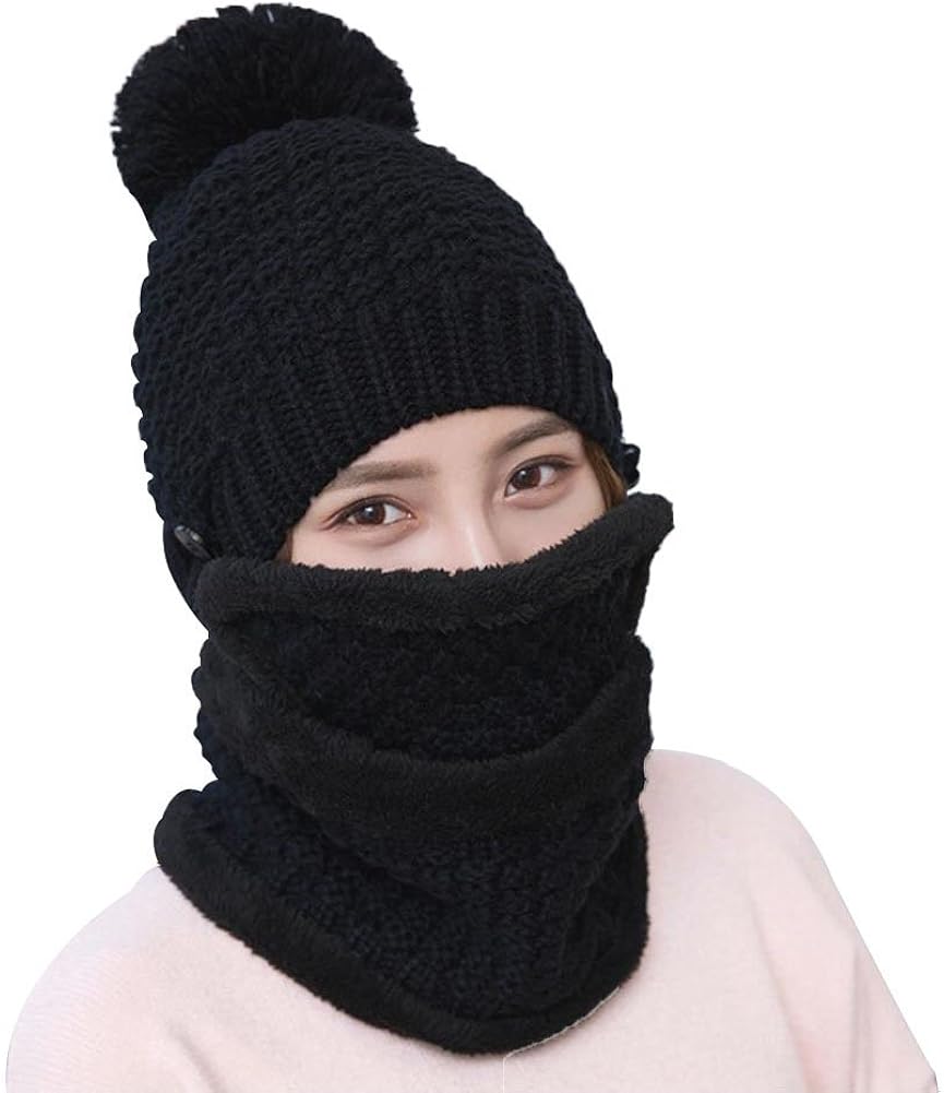 Jancery Winter Neck Warmer Scarf and Beanie Hat Set Men Windproof Face Warm Mask Neck Warmer Fit