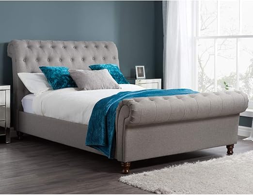Happy Beds Castello Fabric Bed Grey Finish Modern Frame Bedroom