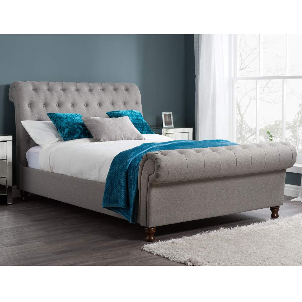 Grey Velvet Chesterfield Sleigh Bed, Happy Beds Castello Fabric Modern ...