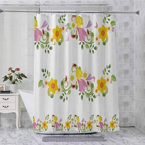 Aishare Store Cortina de ducha, diseño horizontal de hojas y flores