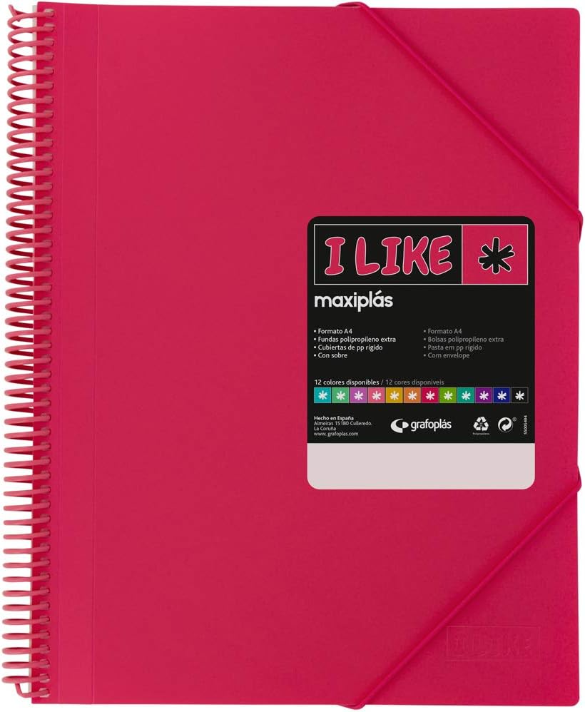 Grafoplás 39826254 - 60 Transparent Spiral Covers, Pink Fuchsia, A4, Opaque Rigid Polypropylene Caps, Maxiplas Like