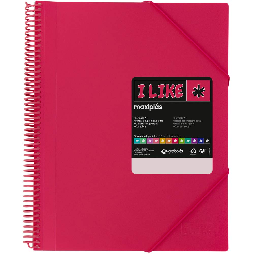 Grafoplás 39826254 – 60 Transparent Spiral Covers, Pink Fuchsia, A4, Opaque Rigid Polypropylene Caps, Maxiplas Like