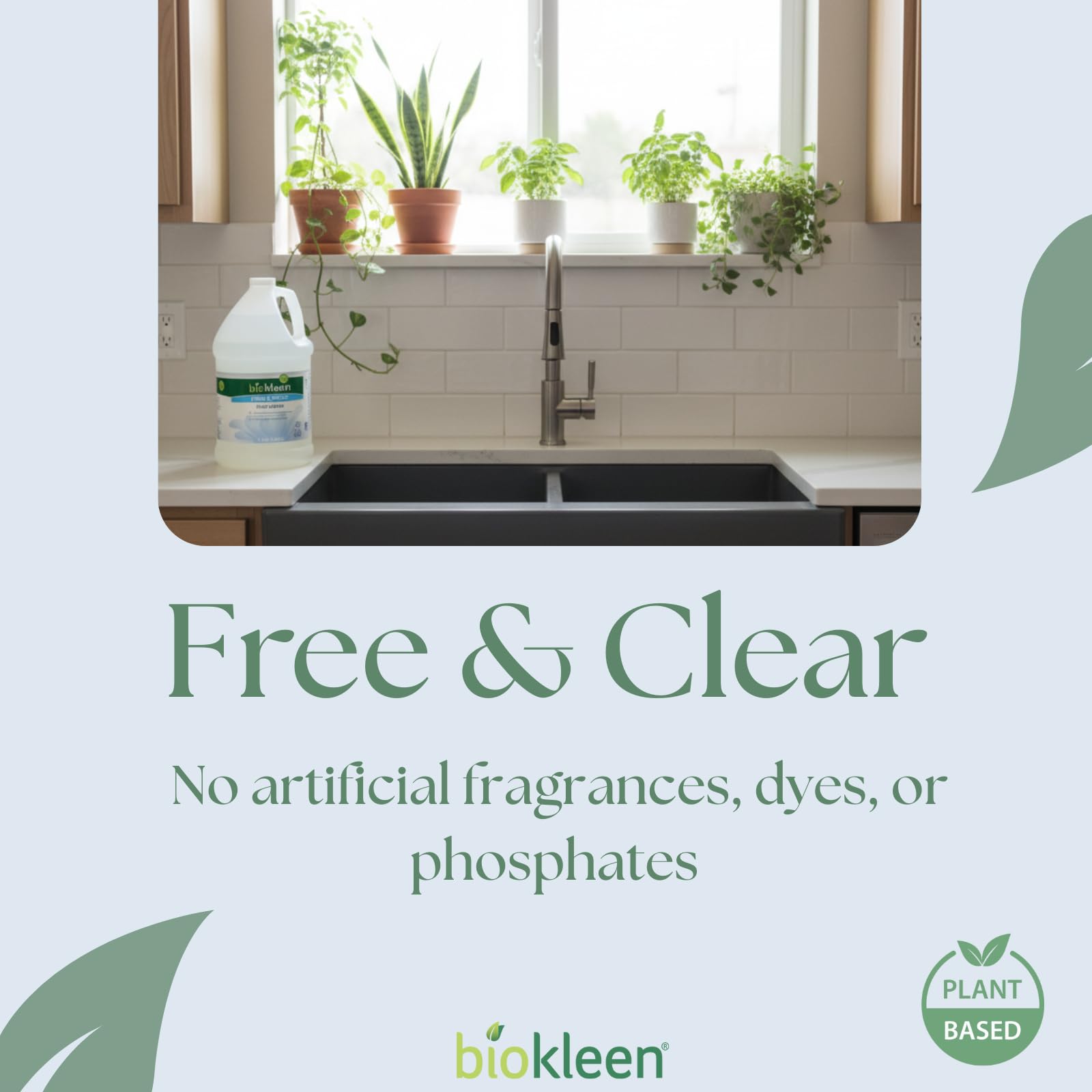 Biokleen Free & Clear Dish Soap - Dish Liquid, Dishwashing Cleaner, Eco-Friendly, Non-Toxic, Plant-Based, No Artificial Fragrance, Colors or Preservatives, Unscented
