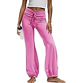SENSERISE Womens Fold Over Leggings Bubble Yoga Pants | Flare Wide Leg Leggings High Waisted Pilates Outfit Buttery Soft Drawstring Gym Athletic Workout Bubble Pants