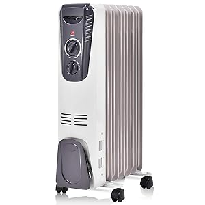 Tangkula Electric Oil Heater, 1500W Home Office Bathroom Portable Adjustable Thermostat Radiant Heater with Wheels, Tip-Over and Overheating Protection, Space Heater