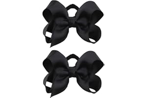ZOONAI 3 Inch Baby Girl Hair Bows Elastic Hair Tie Accessories Bow Ponytail Holder - Set of 2 (Black)