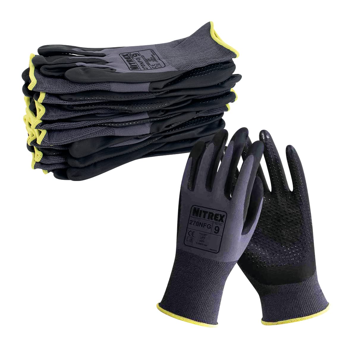 Nitrex 270NFG Work Gloves - General Handling Safety Gloves, Abrasion Resistant with Sandy / Foam Palm Coating, Enhanced Grip, Mechanical and Industrial Protection - 10 Pairs - Size 6