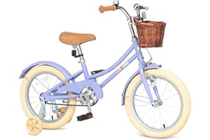 Bixike Retro Design Girls Bike with Basket and Coaster Brake for 3-13 Years Old Kids, 14 16 18 Inch Cruiser Bicycle for Toddlers with Training Wheels, 20 24 26 Inch with Kickstand, Multiple Colors