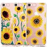 iPhone 7 Case, iPhone 8 Case, [3-Pack] CarterLily Watercolor Flowers Floral Pattern Soft Clear Flexible TPU Back Case iPhone 7 iPhone 8 4.7'' (Sunflowers A)