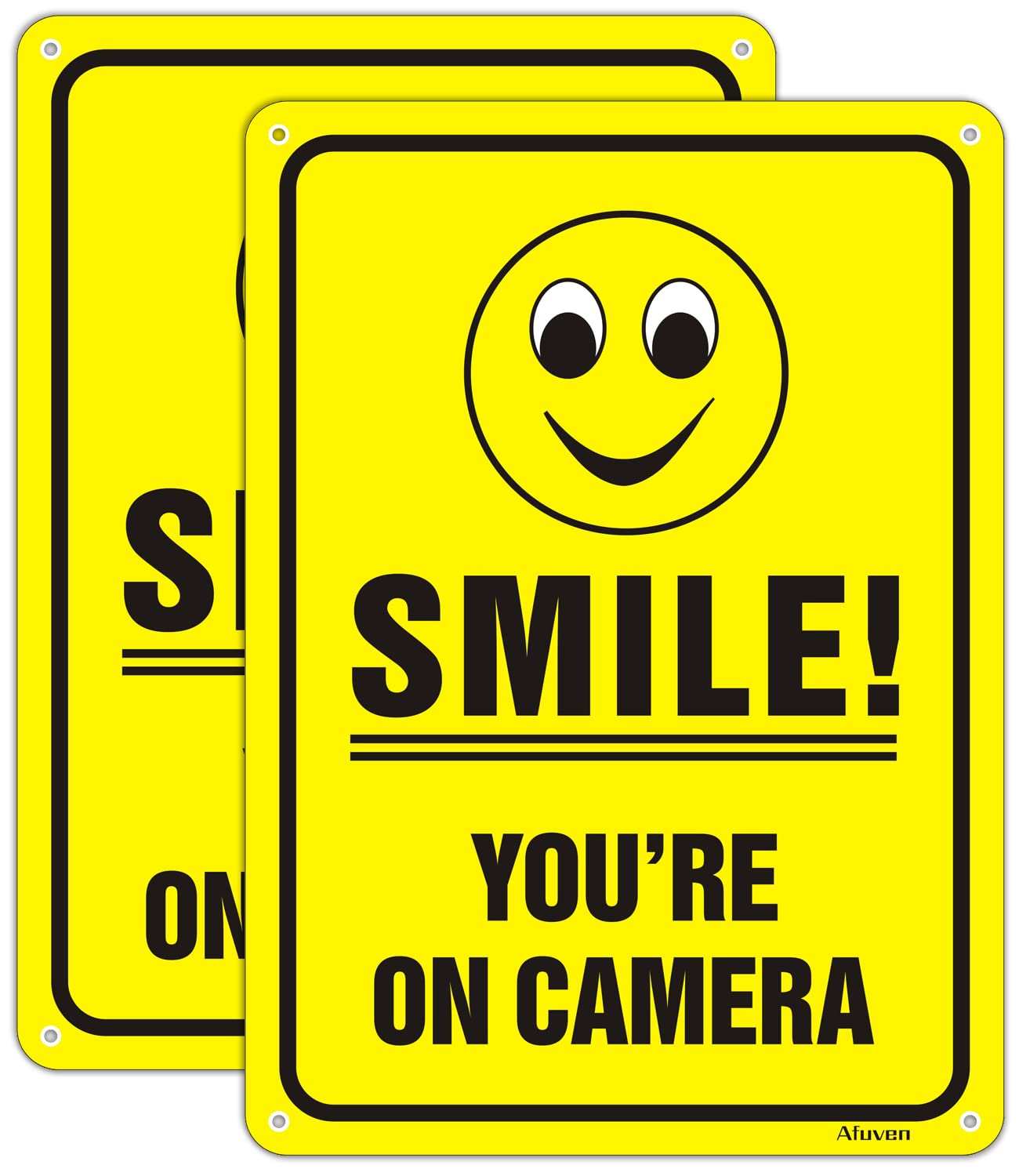 Smile You're On Camera Signs 250mmX180mm Video Surveillance Warning for CCTV Monitoring System Reflective Aluminum Anti UV Protected Metal Waterproof Durable Easy to Install 2 pack