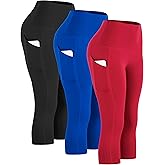 CADMUS Womens High Waist Workout Legging Capris for Yoga w Side Pockets