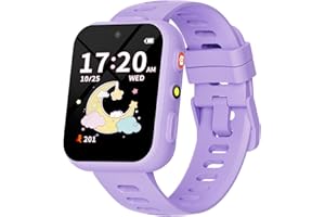 BIGGERFIVE Smart Watch for Kids with Dual Cameras, 30 Puzzle Games, Video & Music Player, Audiobooks, Flashlight, Pedometer, Calculator, Educational Toys Birthday Gifts for Girls Ages 4-10 Lilac