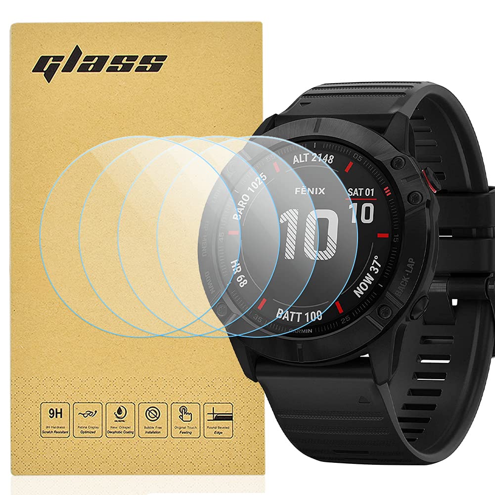 Totill 4-Pack for Garmin Watch Fenix 5 Tempered Screen Protector, 99.99% HD Clarity 9H Hardness Premium Quality Guard Film, Case friendly Comfortable Round Edge, Shockproof Scratchproof - Transparent