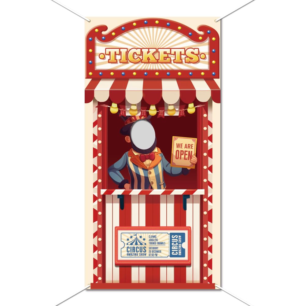 WADORN Carnival Circus Backdrop Party Decor, Halloween Carnival Photo Door Banner Ticket Booth Backdrop Large Photo Door Banner Door Hanging for Halloween Decor Carnival Game Supplies, 70.9x35.4 Inch