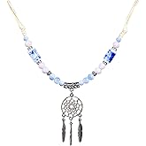 Zlanderah Adjustable Long Boho Y Necklace for Women, Ceramic Beaded Necklace with Dreamcatcher Tassel Pendant, Handmade Jewelry Gift for Her