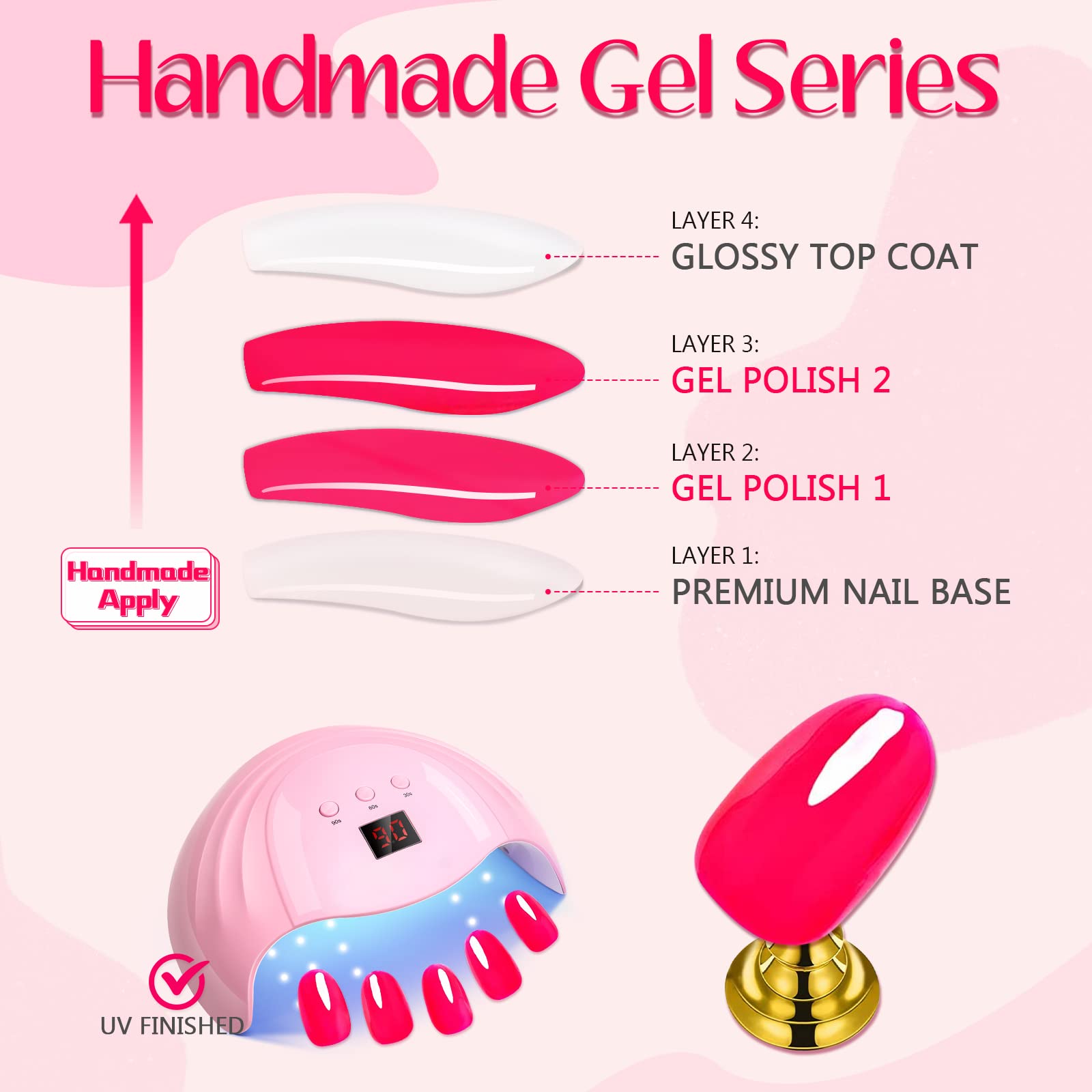 GLAMERMAID Nude Pink Press On Nails Short Almond, Natural Pure Pink Handmade Soft Jelly Gel Fake Nails Tip, Neutral Glossy Round Oval Stick Glue on Nails Kit for Women, Reusable Acrylic False Nail Set - Image 4