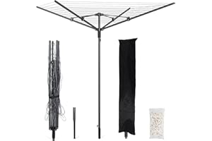 SZJoyBet Outdoor Umbrella Clothes Drying Rack, 165 Feet Drying Space, 4 Arms 12 Lines, Steel Frame with Ground Spike, Rotary 