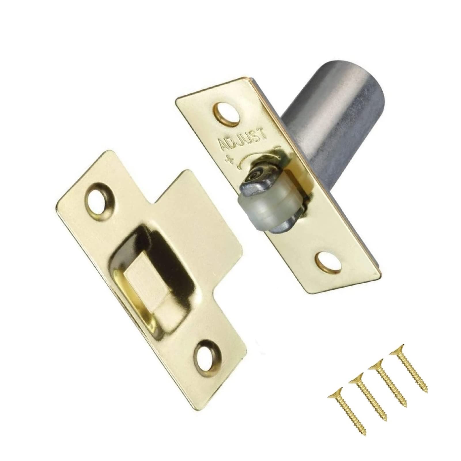 TERF® Adjustable Roller Catch Polished Brass Roller Ball Door Latch Door Closer Ideal Internal Door Catch for Doors Cupboards Cabinets and Wardrobes Including Fixing Screw - Pack of 1