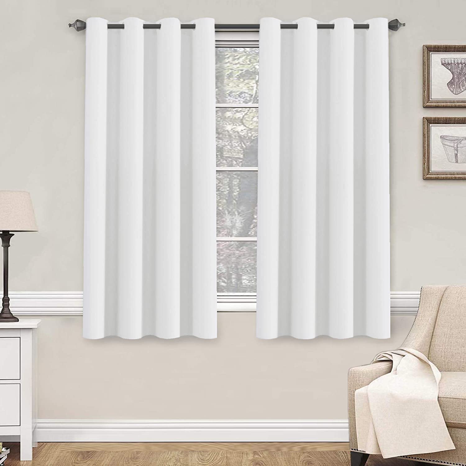 Photo 1 of H.VERSAILTEX Pure White Curtains 63 inch Length Window Treatment Panels for Living Room Thermal Insulated Grommet Curtain Drapes (Set of 2)