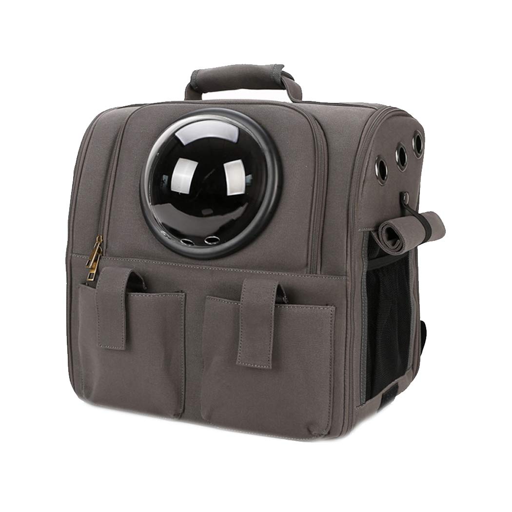 Large Space Capsule Backpack Breathable Pet Carrier Portable Dog Puppy Cat Travel Bag, Pet Canvas Bubble Backpack Airline Approved in Grey, Black Ring