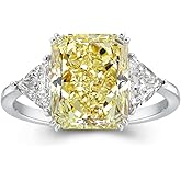 RODIFFY 4.0CT Radiant Cut Yellow/Pink Stone Engagement Rings for Women, S925 Silver 3-Stone 5A Cubic Zirconia Promise Ring