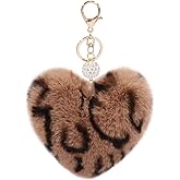 Women's Heart Faux Fur Pom Pom Key Chains Bag Accessory Puffball Keyring Backpack Charms for Girls