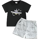 xkwyshop Toddler Baby Boy Summer Outfit Airplane Pilot Short Sleeve T-shirts Tops Plaid Shorts Set Infant Planet Clothes Set