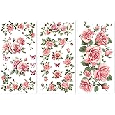 Peacoblue Rub on Transfer Sticker for Furniture Crafts Decor 6"x12" Pink Rose Vine, 3Pcs Waterproof UV DTF Transfer Sticker for Lingerie Chests Drawer Dresser Glass Porcelain Wood Plastic