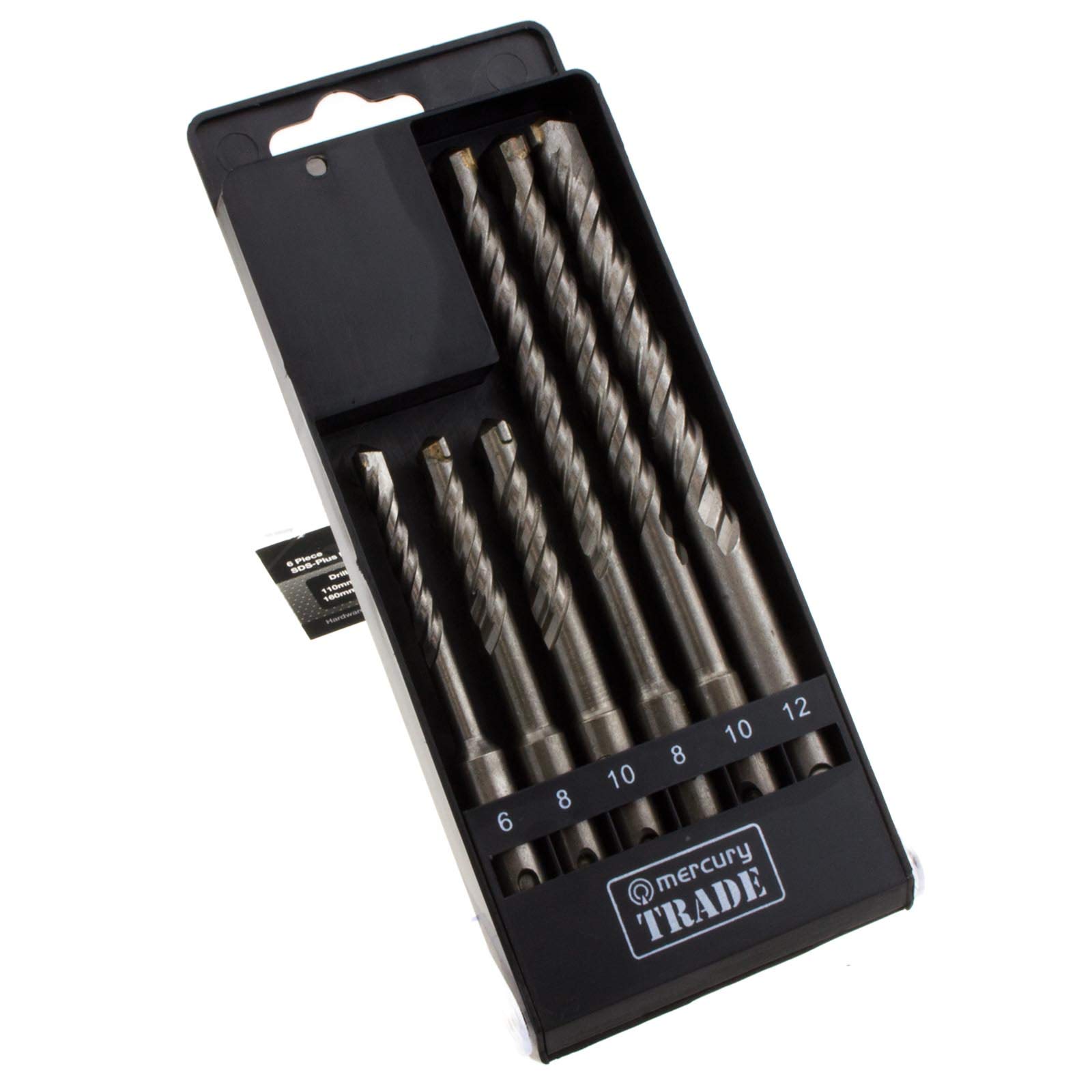 6 Piece SDS Plus Tough Carbon Steel Drill Bit Set for Brick with Case 6mm/8mm/10mm/12mm in Storage Box with YG8 Cutting Edges