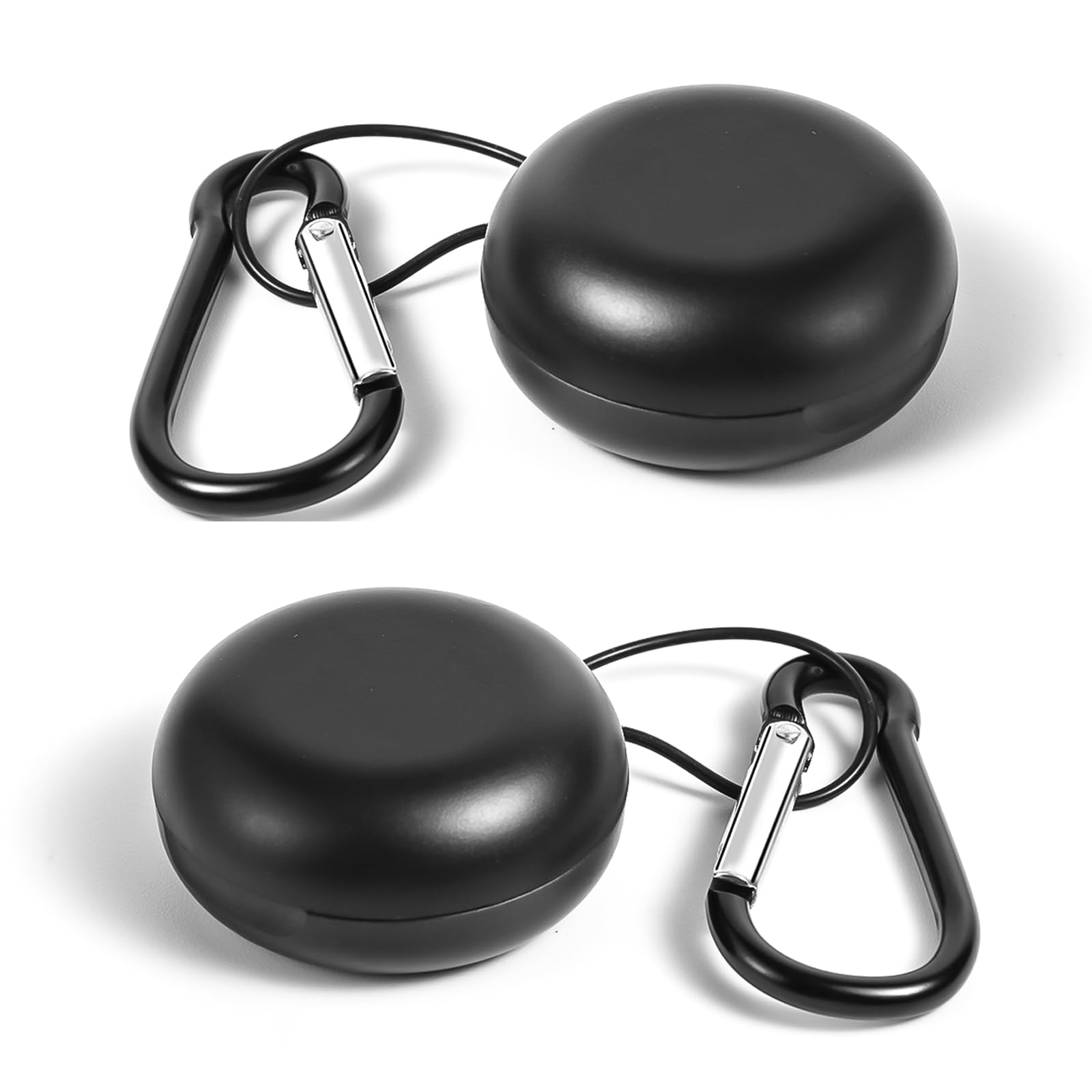 2pcs Earplug Cases, Round Potable Ear Plug Holder with Keychains, Earphones Pouch, Ear Bud Carrying Case Bag, for Business Trip, Storage Earbuds, Trinkets, Pills (Black)