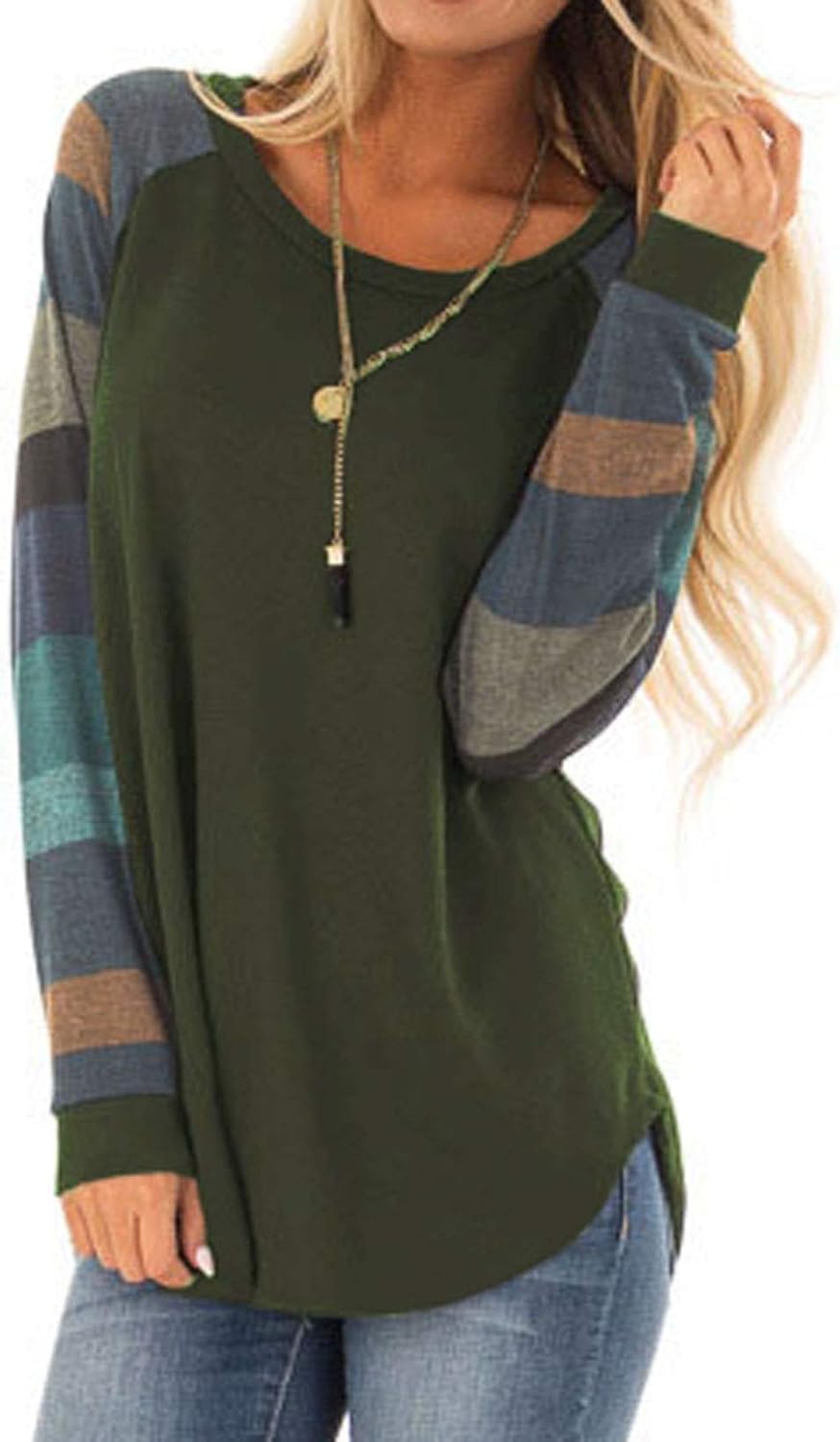 Halife Women's Lightweight Color Block Long Sleeve Loose Fit Pullover Sweatshirts Tunics Tops Shirts at  Women’s Clothing store