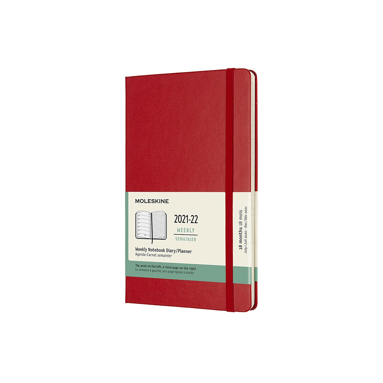 Moleskine - 18-Month Weekly Planner/Diary, Weekly Planner 2021/2022, Weekly Notebook with Hard Cover and Elastic Closure, Size Large 13 x 21 cm, Colour Scarlet Red, 208 Pages