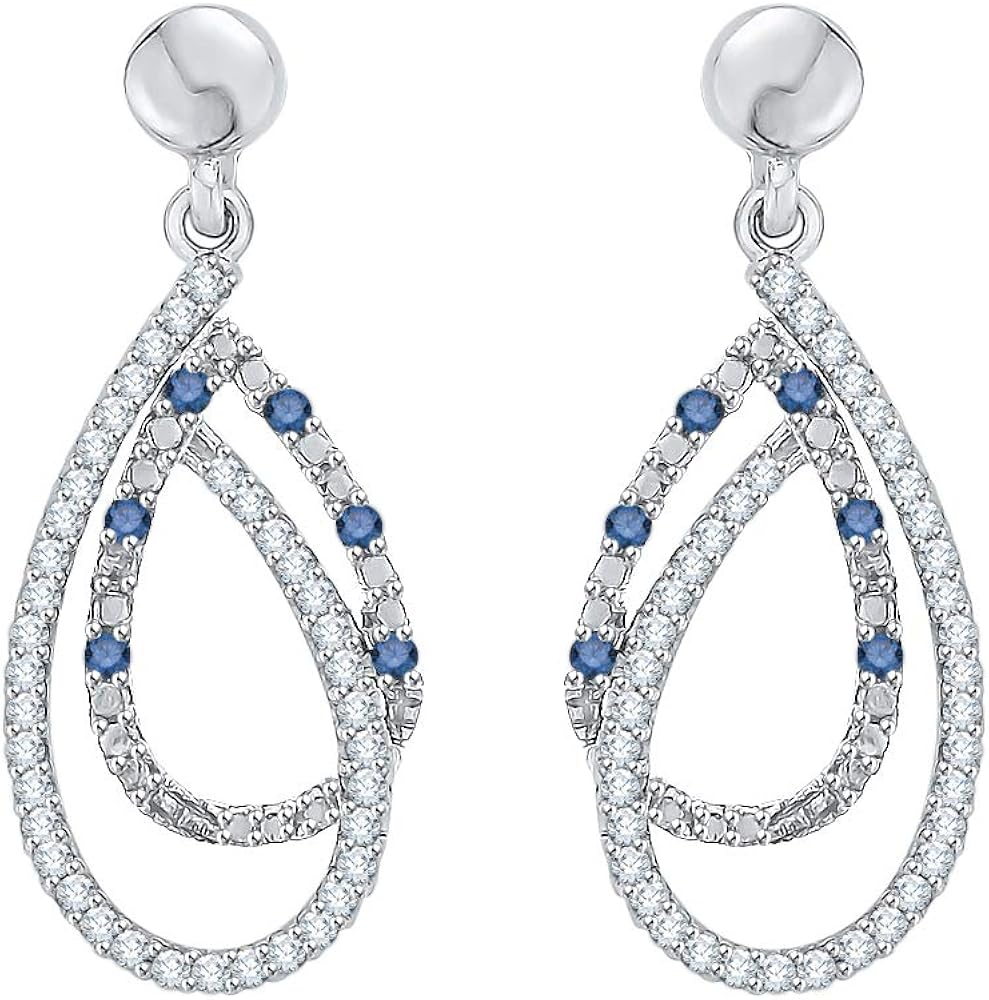Blue and White Diamond Fashion Earrings in Sterling Silver (3/8 cttw