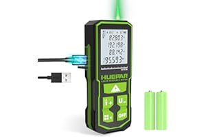 Huepar Professional 196ft Laser Measurement Tool Green Beam with Angle Sensor, Rechargeable Digital Laser Measure Meter LCD B
